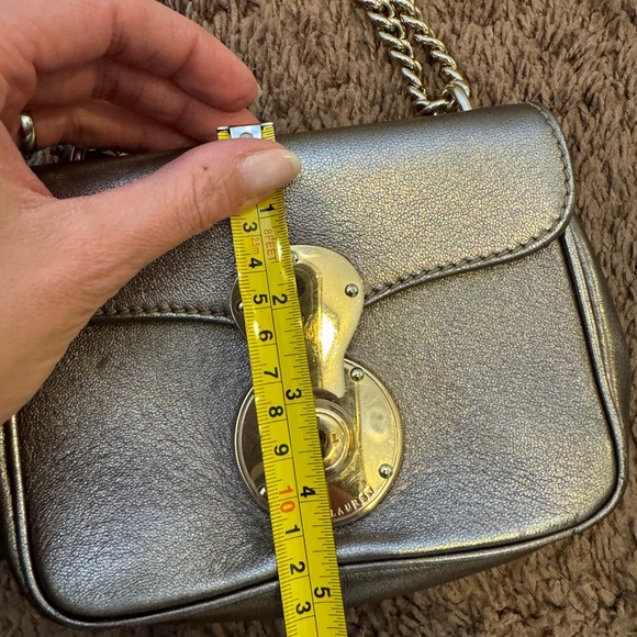 Ralph Lauren Collection Chain Strap Mini Ricky Shoulder Bag Metallic Pewter - Picture 12 of 13